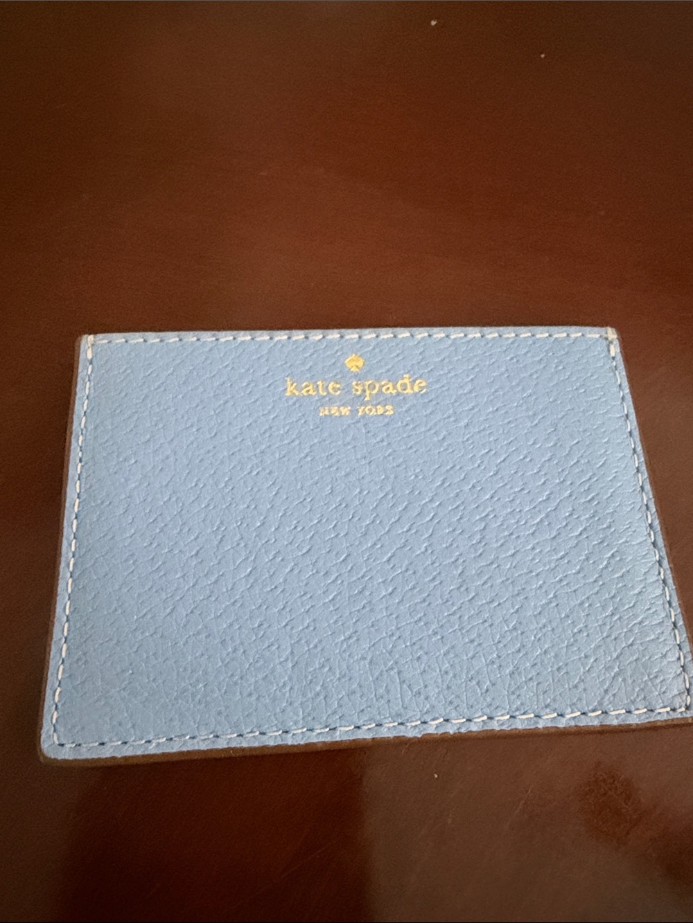 kate spade Light Blue Leather Card Holder with Gold Logo - Picture 9 of 9
